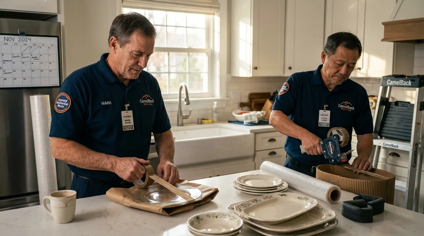 Professional crew packing kitchen dishware in Mona, UT